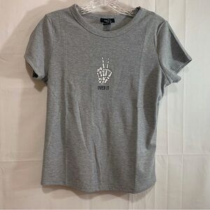 Rue21 Gray Tee with Skeleton Peace Graphic